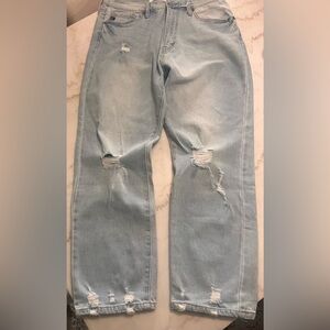 KanCan Jeans Womens 11/29 Blue Light Wash Mid Rise Straight Distressed Crop NWOT